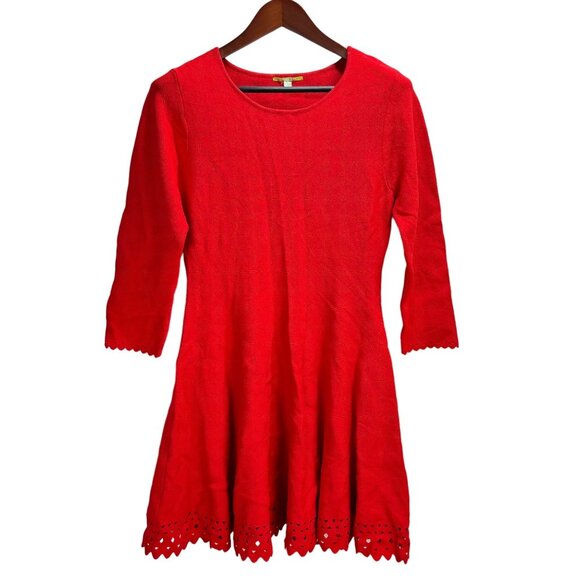 Gianni Bini Women's Red Dress With 3/4 Sleeves & Lace Cutout Design - Size L - Picture 1 of 5